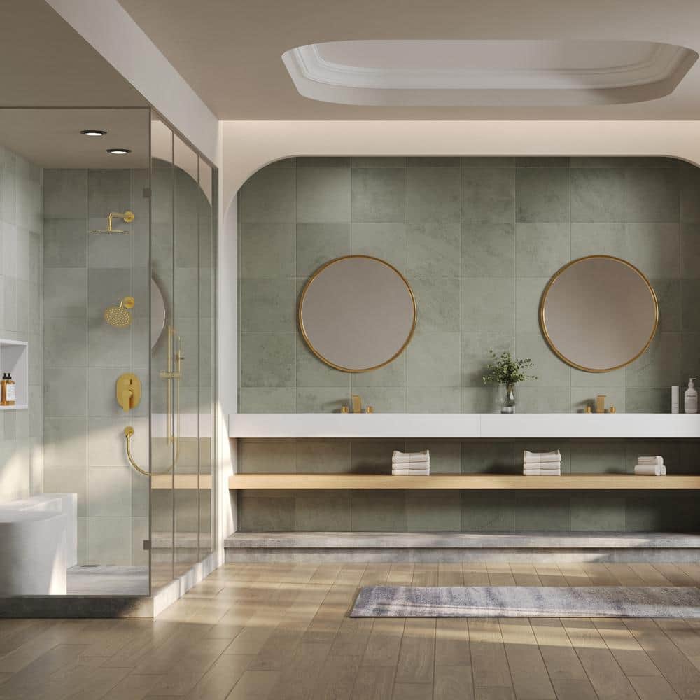 Brushed Gold Dual Head Stainless Steel Shower System with Handheld