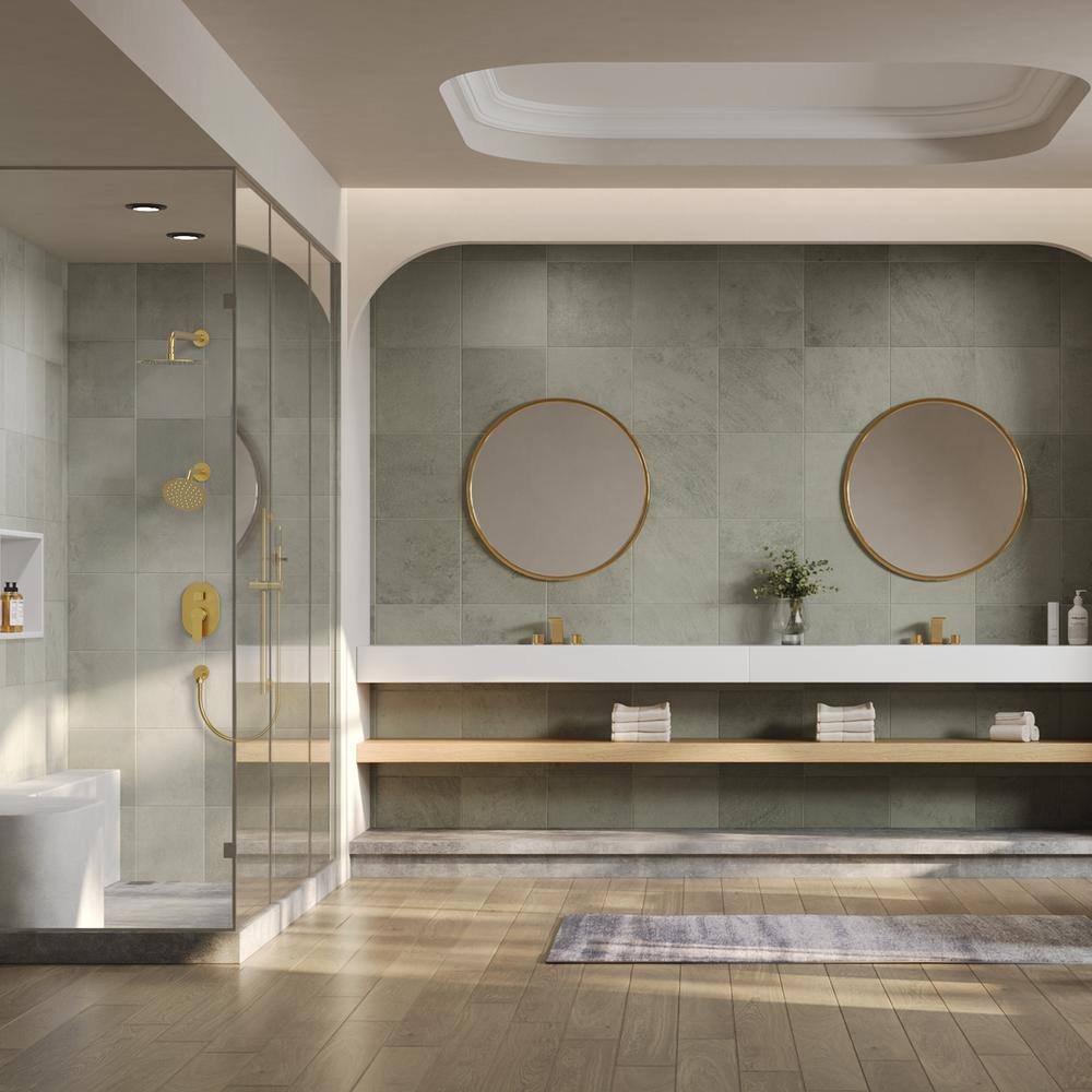 Brushed Gold Dual Head Stainless Steel Shower System with Handheld
