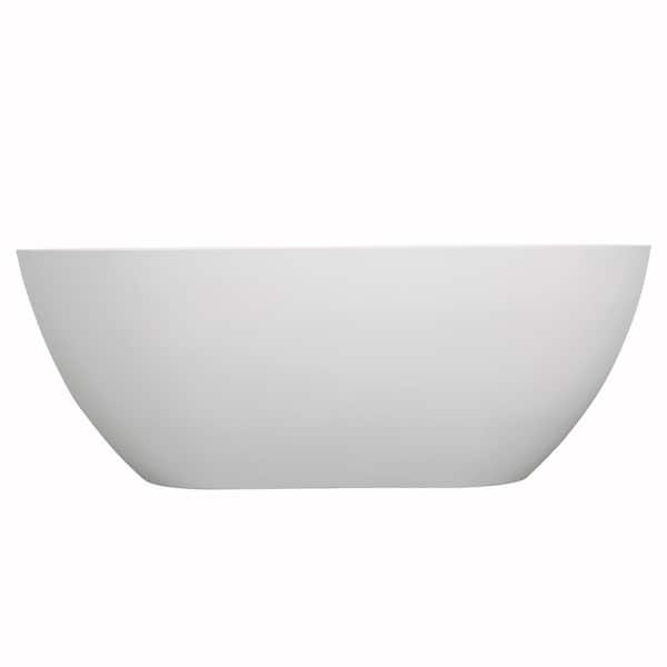 JimsMaison 59 in. x 29.5 in. Stone Resin Freestanding Flatbottom Soaking Bathtub in White