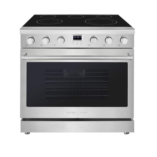 36 in. 5-Burner Elements 6.3 cu. Ft. Freestanding Electric Range in Stainless Steel, With Dual Element,Convection Oven