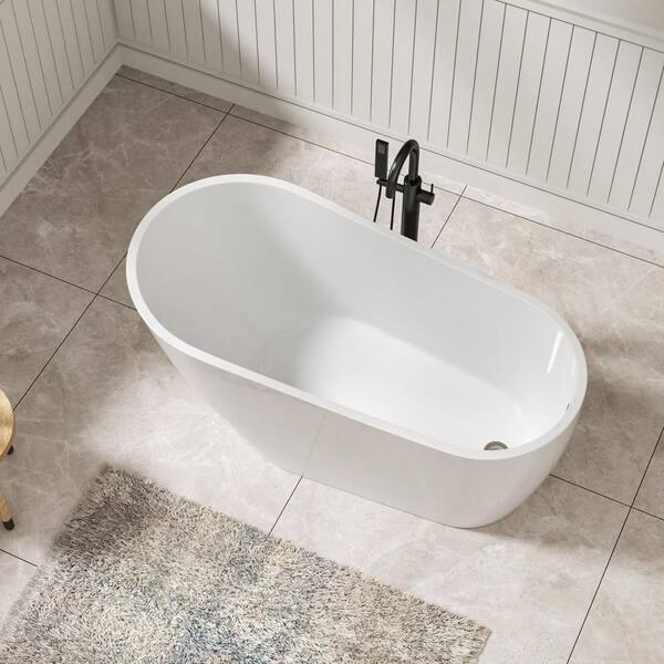 59 in. x 29.5 in. Freestanding Bathtub Acrylic Soaking Bathtub with Center Drain in White