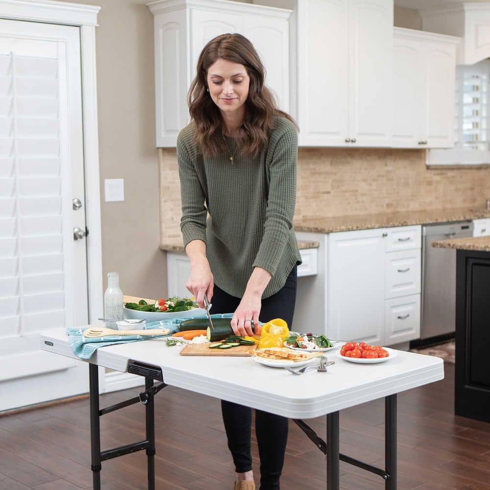 4-Foot Adjustable Height Almond Plastic Folding Table