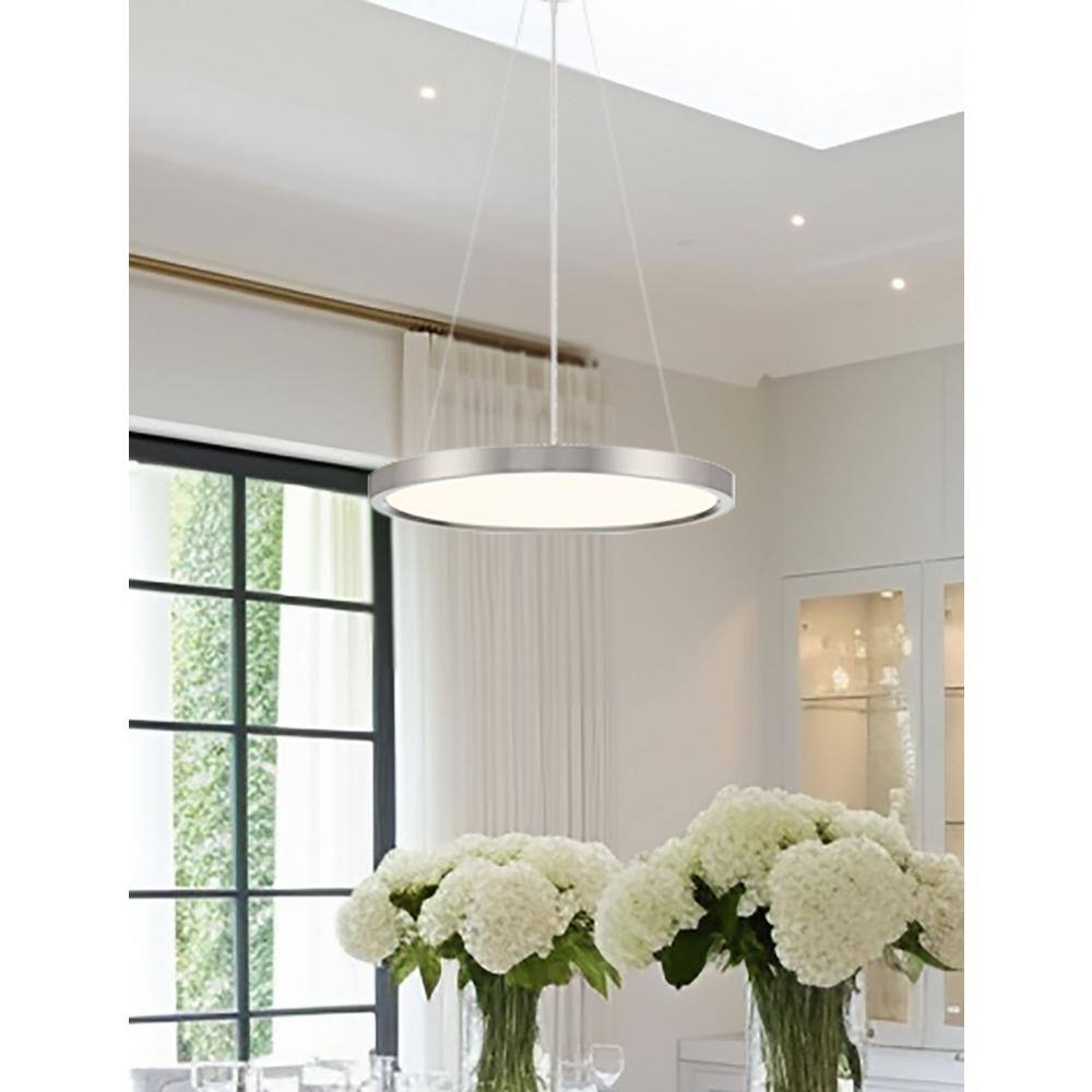 Brushed Nickel 30W LED Pendant Light with Acrylic Shade
