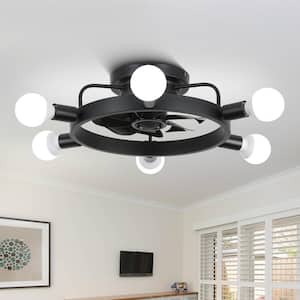 Vezia 12 in. Blade Span 21 in. Indoor Black Mediterranean Inspired Ship Wheel Design Ceiling Fan with Lights and Remote