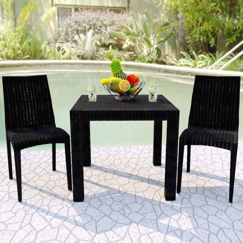 Mace Black Square Weave Design Outdoor Dining Table