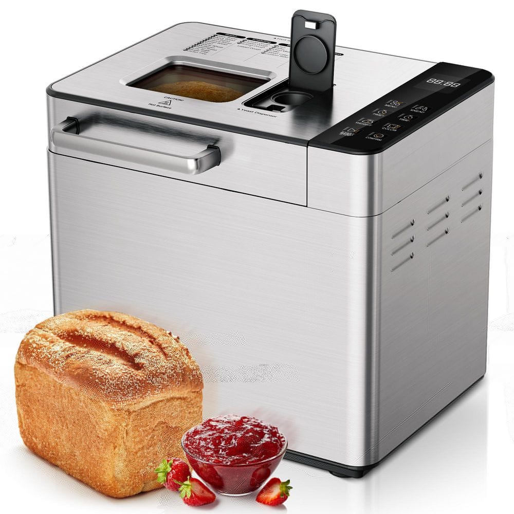 2 lb. Stainless Steel Premium Silver Bread Maker with Fruit Nut Dispenser, Nonstick Ceramic Pan, Digital Touch Panel price history on PriceWatchPro