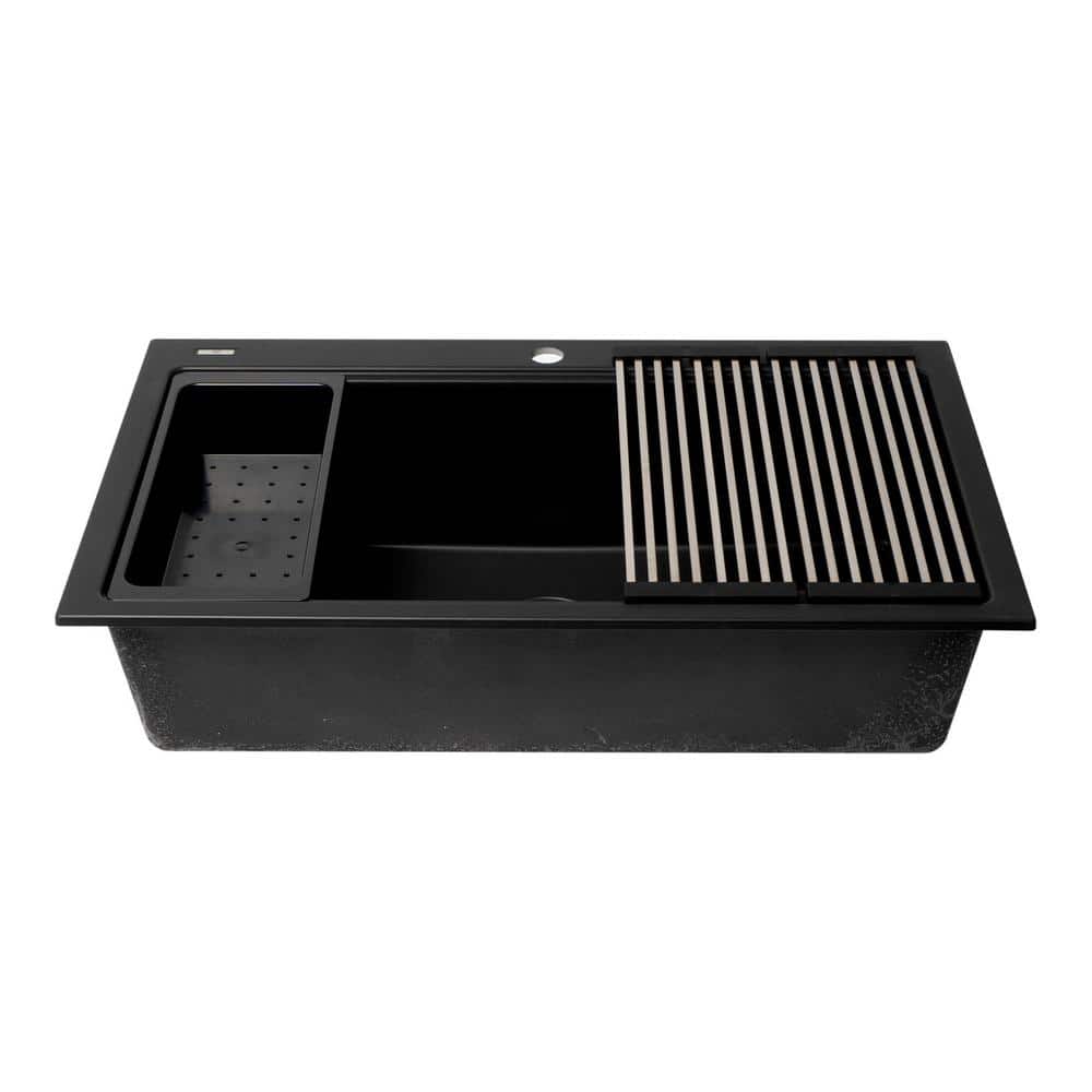 34'' Matte Black Granite Composite Single Bowl Kitchen Sink