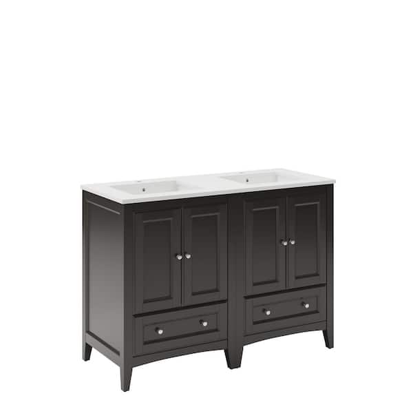Oxford 48 in. Double Vanity in Espresso with Quartz Stone Vanity Top in White with White Basins