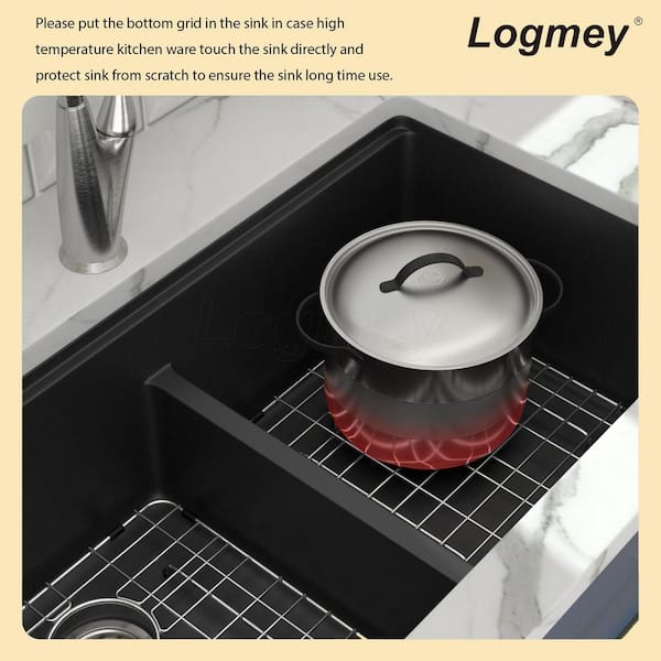 Logmey 33 in. Matte Black Undermount Low Divide Double Bowl