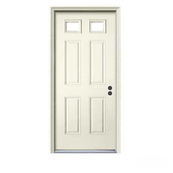 JELD-WEN 32 in. x 80 in. 2 Lite Primed Steel Prehung Left-Hand Inswing Front Door w/Brickmould