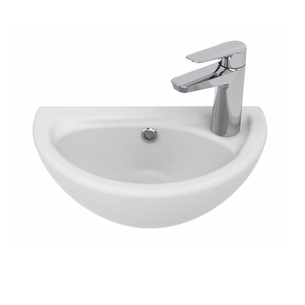 Glossy White Ceramic Wall-Mount Oval Vessel Sink