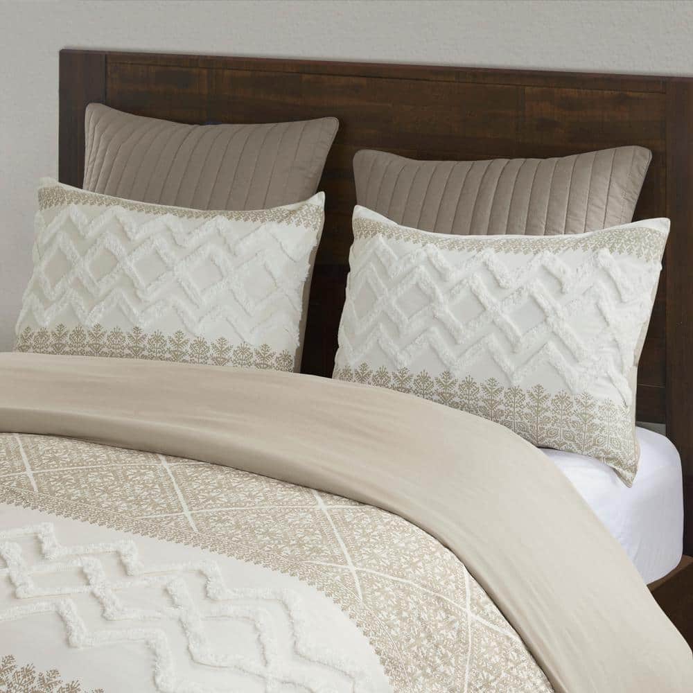 Mila Taupe Cotton Full/Queen Duvet Cover Set with Chenille
