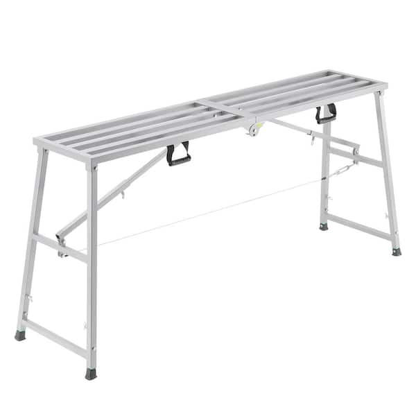 5.9 ft. Work Platform Adjustable Height, Folding Alloy Steel Step Ladder Portable Scaffolding Platform Galvanized Steel