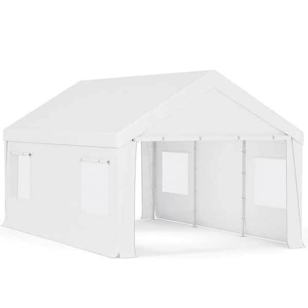 HOMMOW 12 ft. W x 20 ft. D Portable Garage UV and Waterproof Resistant All-Season Carport with Roll-Up Ventilated Windows White