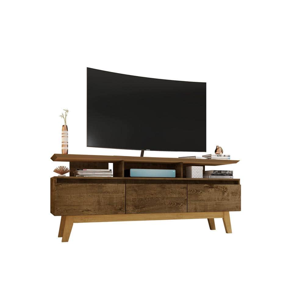 Rustic Brown Solid Wood TV Stand with Cabinet for 60" TVs