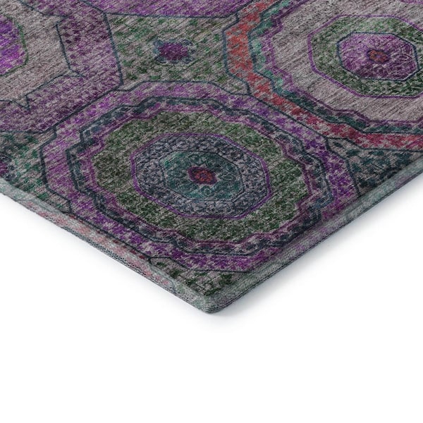 Mayfield Premium Machine Washable Abstract AMF2049 Purple 2 ft. x 7 ft. Runner Rug