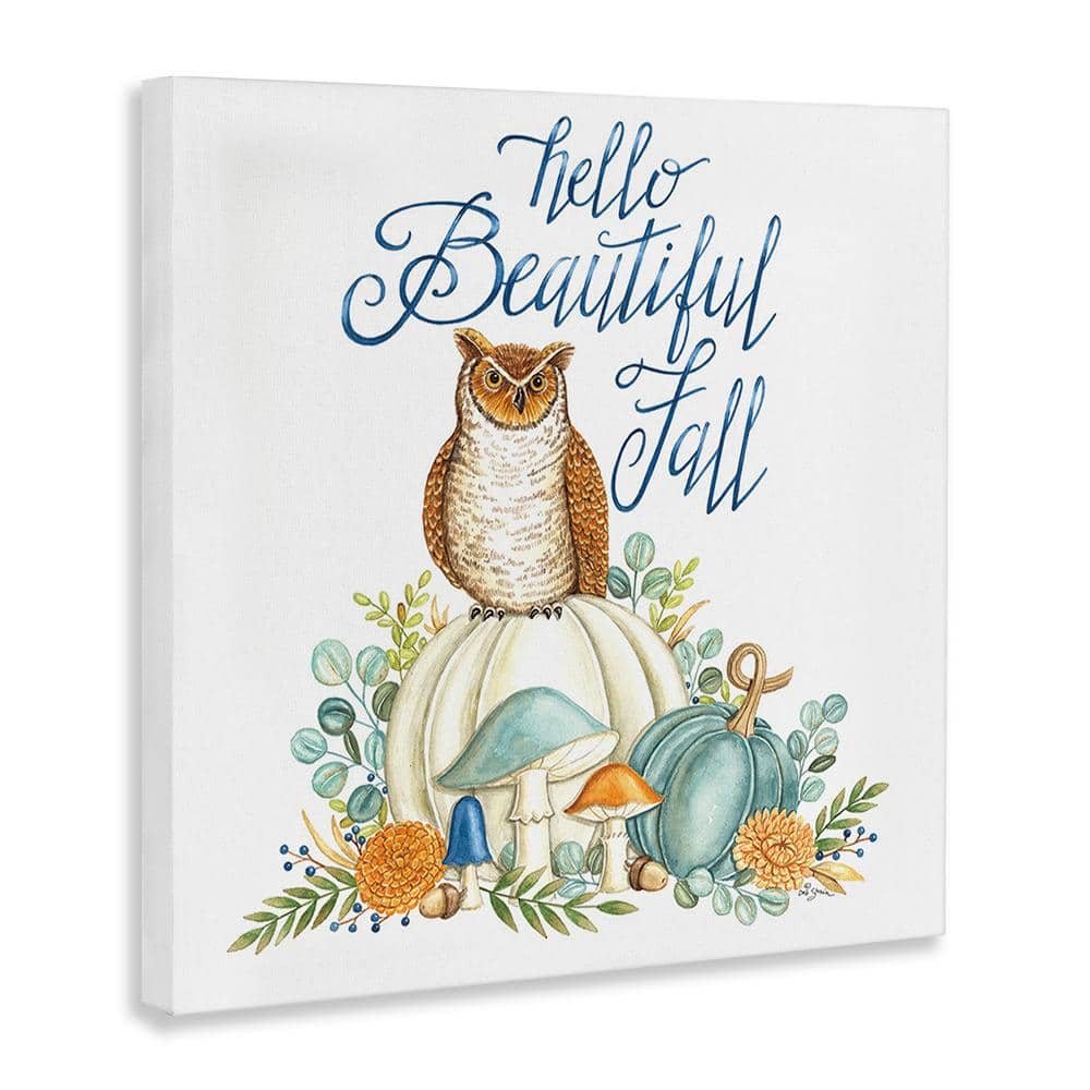 Beautiful Fall Owl Canvas Art with Blue and Green Accents