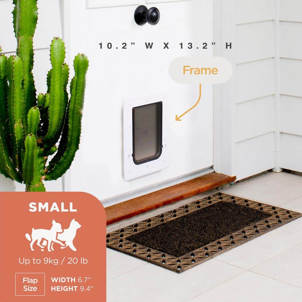 Small White Polycarbonate Pet Door with Lock for Cats and Dogs