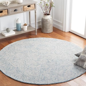 Abstract Blue/Ivory 6 ft. x 6 ft. Chevron Medallion Round Area Rug