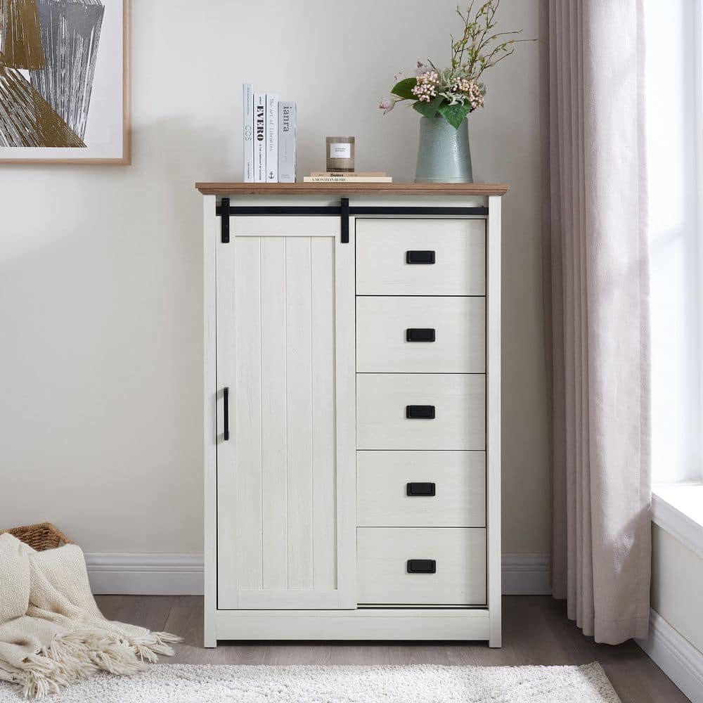Seafuloy White Japandi 5-Drawer 31.5 in. Dresser Storage Cabinet