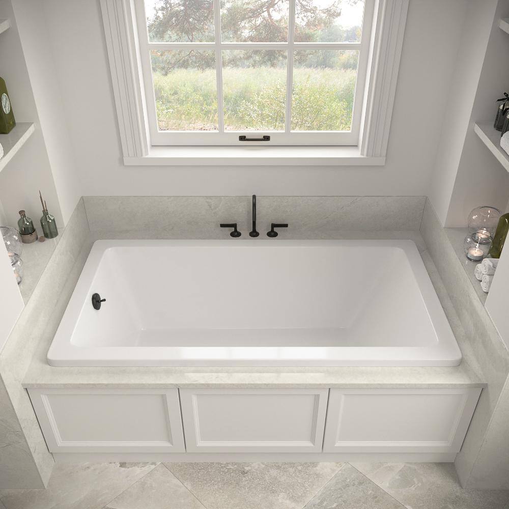 66" x 34" Glossy White Acrylic Soaking Drop-In Bathtub with Matte Black Trim
