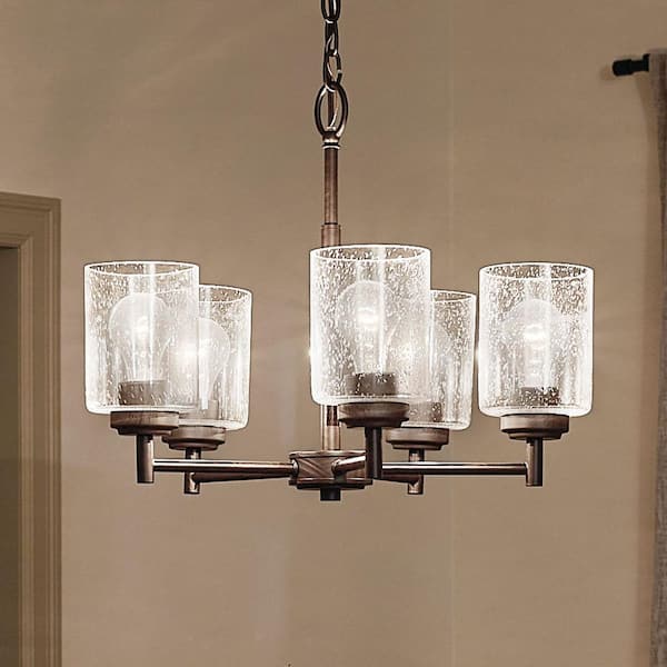 Winslow 19.75 in. 5-Light Olde Bronze Contemporary Shaded Cylinder Chandelier for Dining Room
