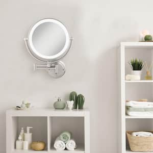Glamour 18 in. H x 14 in. W Fluorescent Wall Mount Bi-View 5X/1X Magnification Hardwired Makeup Mirror in Satin Nickel