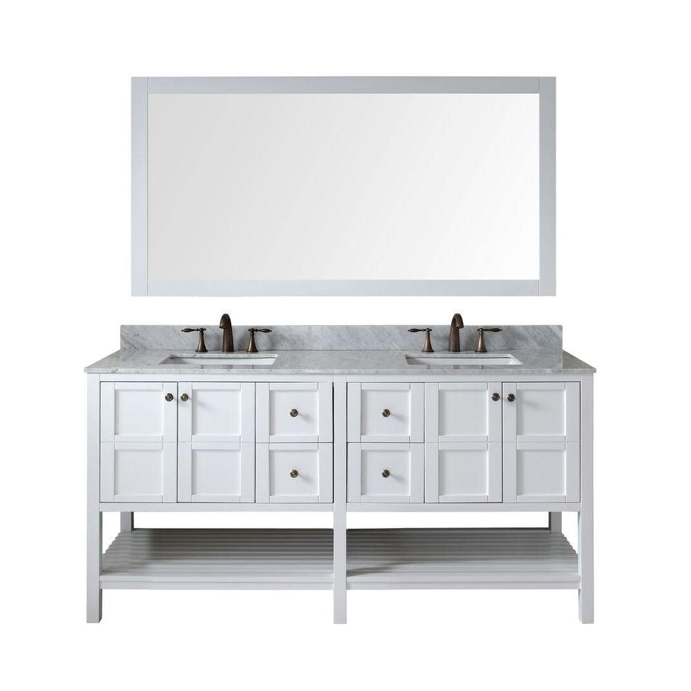 Virtu Usa Winterfell 72 In W Bath Vanity In White With Marble Vanity Top In White With Square Basin And Mirror Ed 30072 Wmsq Wh The Home Depot