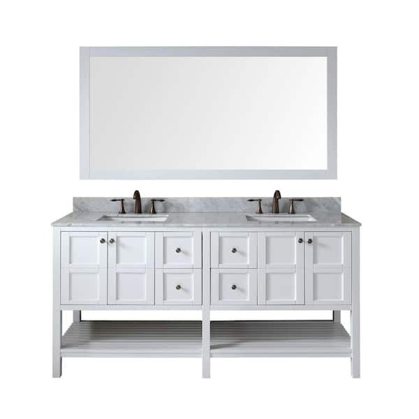 Virtu USA Winterfell 72 in. W Bath Vanity in White with Marble Vanity Top in White with Square Basin and Mirror