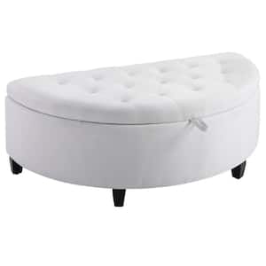White Luxurious Polyester Half-Circle Ottoman Bench