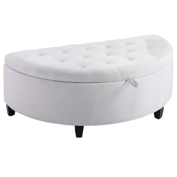 HOMCOM White Luxurious Polyester Half-Circle Ottoman Bench