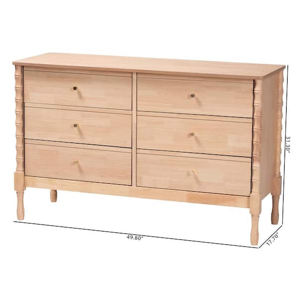 Baxton Studio Laurent Beech Brown Wood 6-Drawer 49.8 in. Dresser  266-14566-HD - The Home Depot