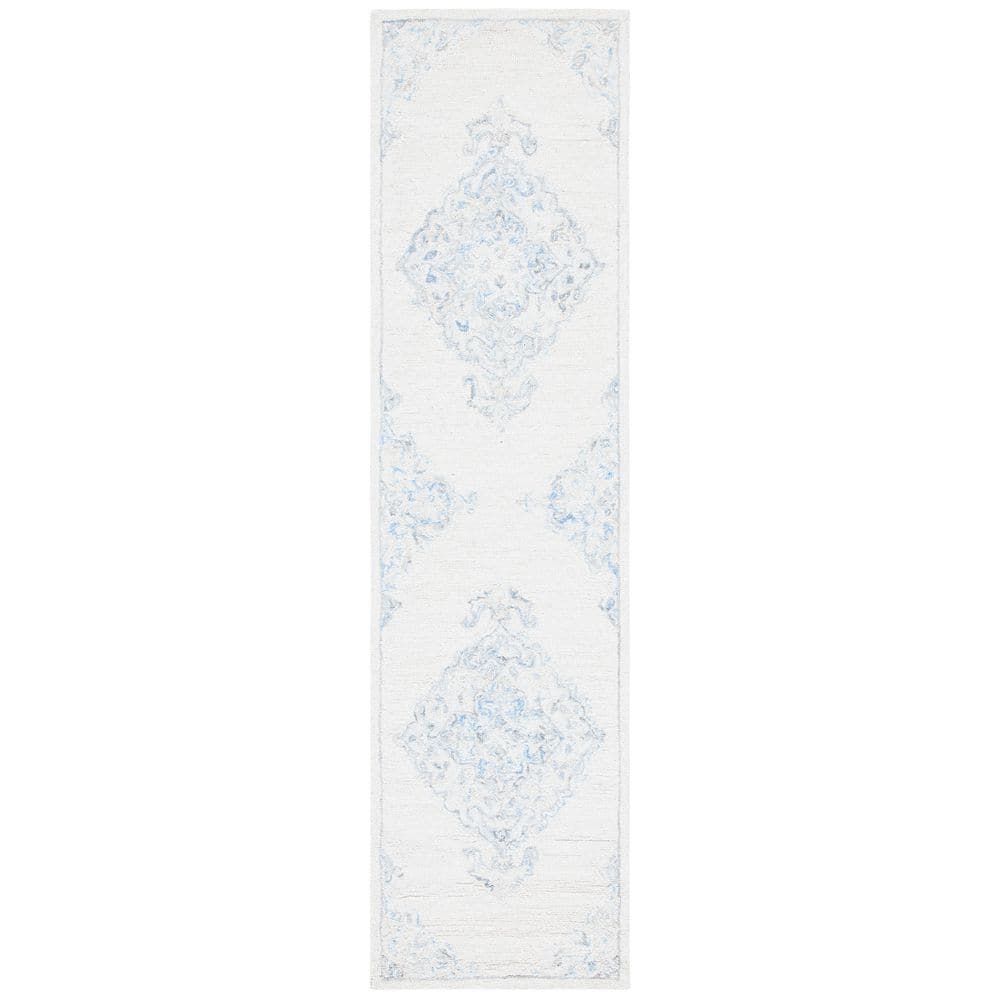 Elegant Ivory Medallion Tufted Wool Runner Rug 2'3" x 9'