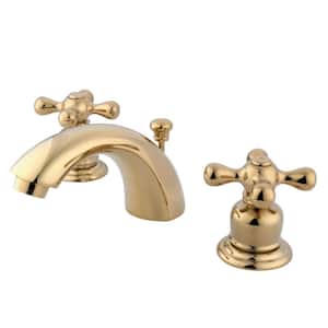 Victorian 8 in. Mini-Widespread 2-Handle Bathroom Faucets with Plastic Pop-Up in Polished Brass