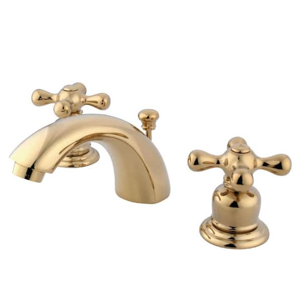 Kingston Brass Victorian 8 in. Mini-Widespread 2-Handle Bathroom Faucets with Plastic Pop-Up in Polished Brass