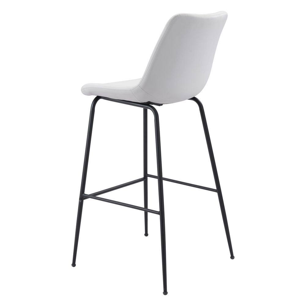 Byron Contemporary White Leather & Metal Bar Stool