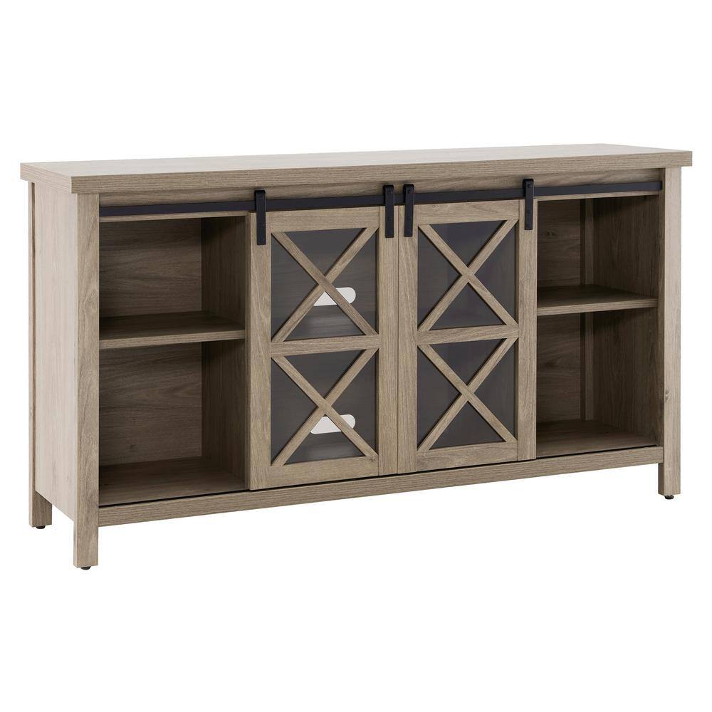 Clementine 70-inch Transitional Gray Metal TV Stand with Sliding Barn Doors