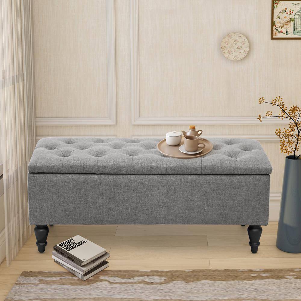 Maypex 38 in. W x 17 in. D x 17 in. H Grey Fabric Upholstered Flip Top ...