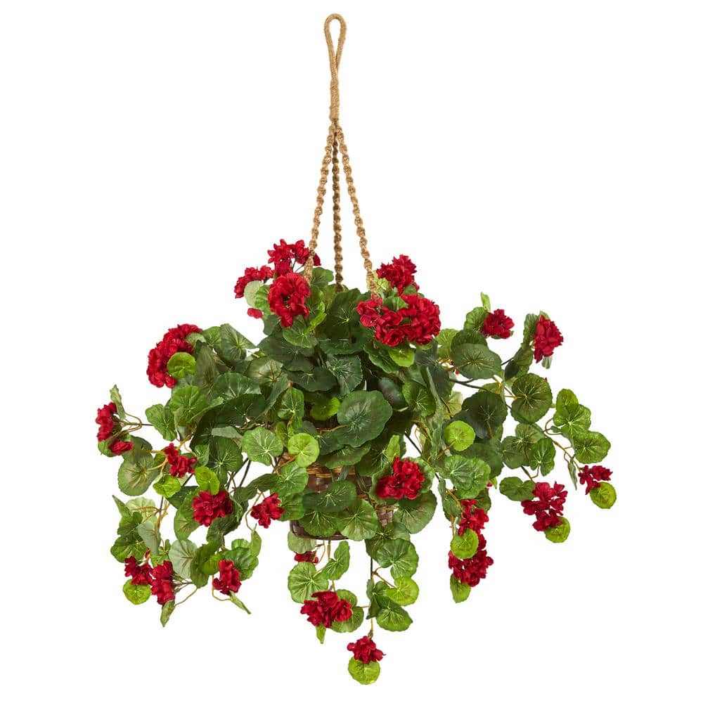 27 in. Indoor Geranium Artificial Plant in Hanging Basket price history on PriceWatchPro