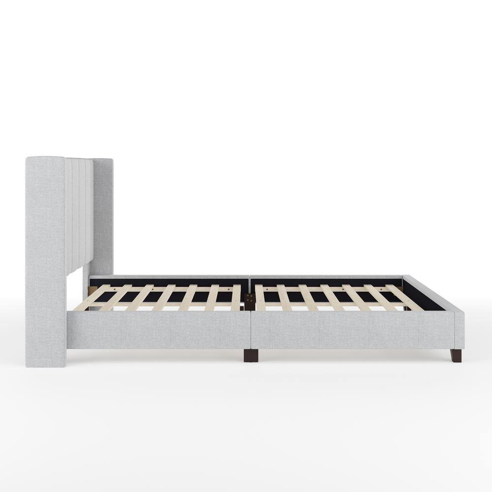Gray Queen Upholstered Platform Bed with Linen Wingback Headboard