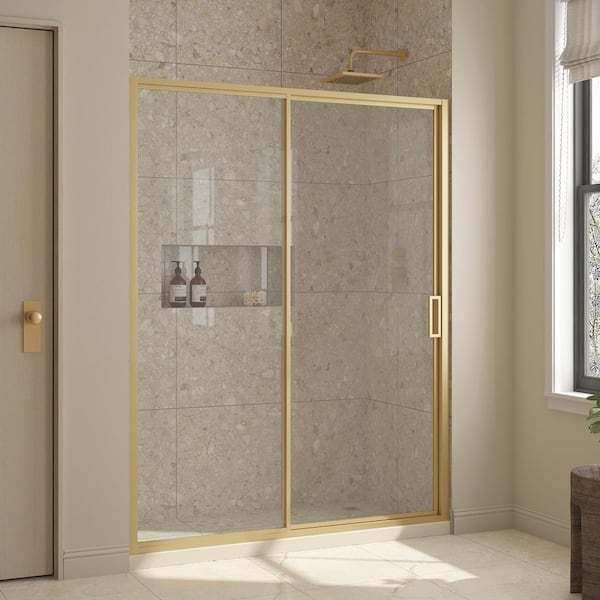Stanford 58 3/16 in. - 60 in. W x 74 in. H Alcove Sliding Framed Shower Door in Brushed Gold Finish