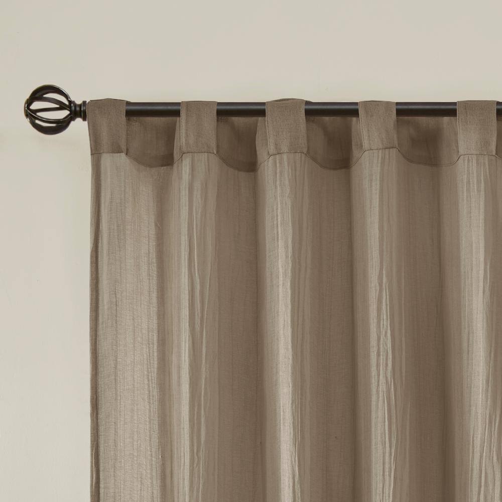 Taupe Sheer Ground Length Polyester Curtain Panel Pair
