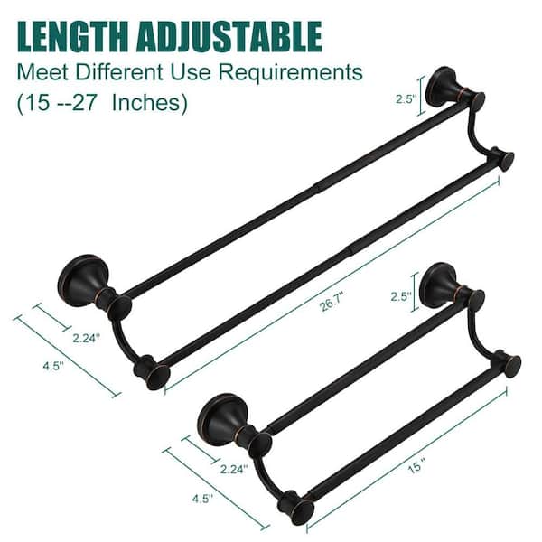 Adjustable Retractable 15-27 in. Stainless Steel Bathroom Towel Bar, Double Towel Bar Rod Hanger, Oil Rubbed Bronze