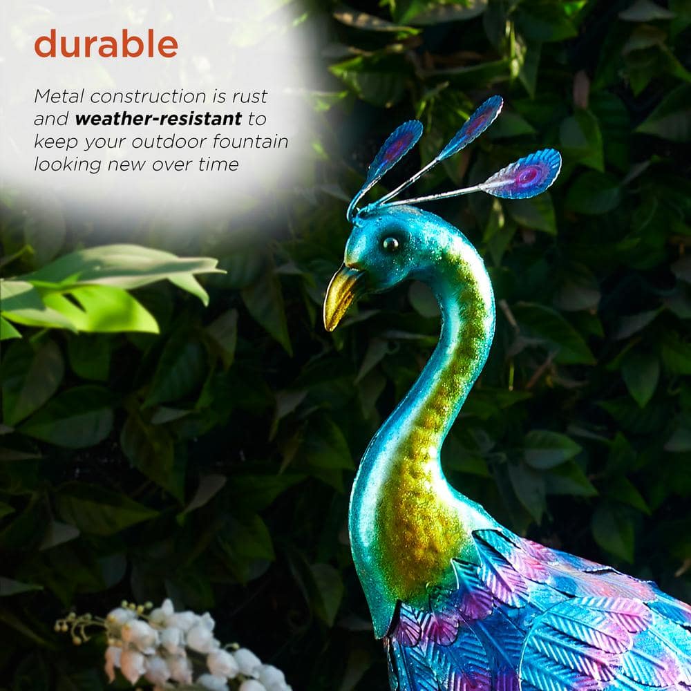 Multicolored 27" Metal Peacock Garden Statue