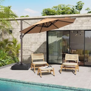 10 ft. x 10 ft. Round Heavy-Duty 360-Degree Rotation Cantilever Patio Umbrella in Tan