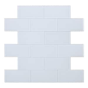 Chianti White 11.57 in. x 11.34 in. x 0.2 in Glass Peel and Stick Tiles (5.47 sq. ft./case)