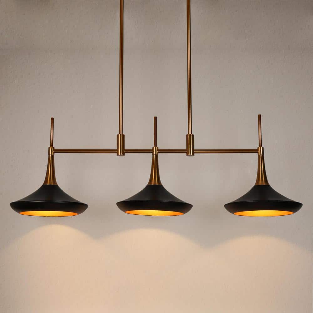 Matte Black and Gold 3-Light Linear Island Pendant