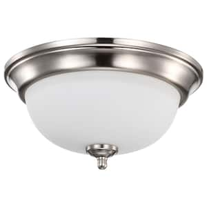 13 in. 19-Watt Brushed Nickel Integrated LED Center Lock Flush Mount with Frost Glass Shade