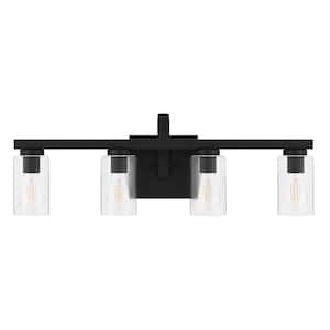 Kendall Manor 29 in. 4 Light Matte Black Bathroom Vanity Light with Clear Glass Shades