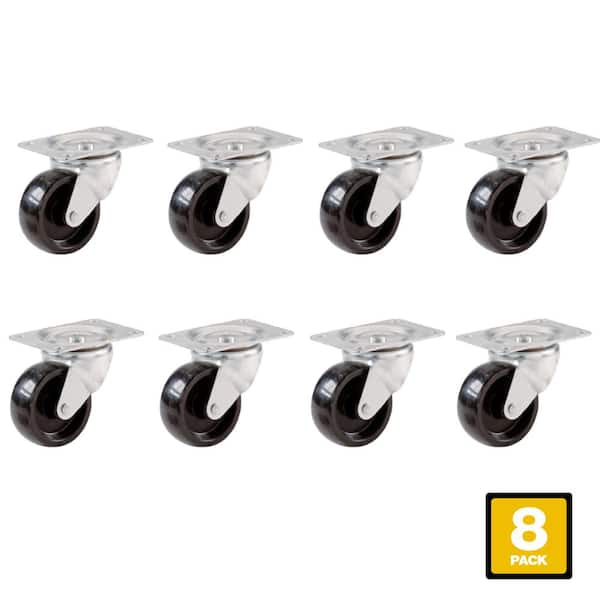 Shepherd 2 in. Black Polypropylene and Steel Swivel Plate Caster with 125 lb. Load Rating (8-Pack)